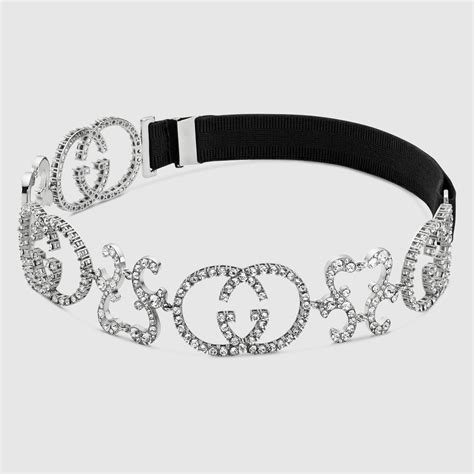 gucci headband punctuated with long falling cristals|Crystal Interlocking G Headband In Black Resin .